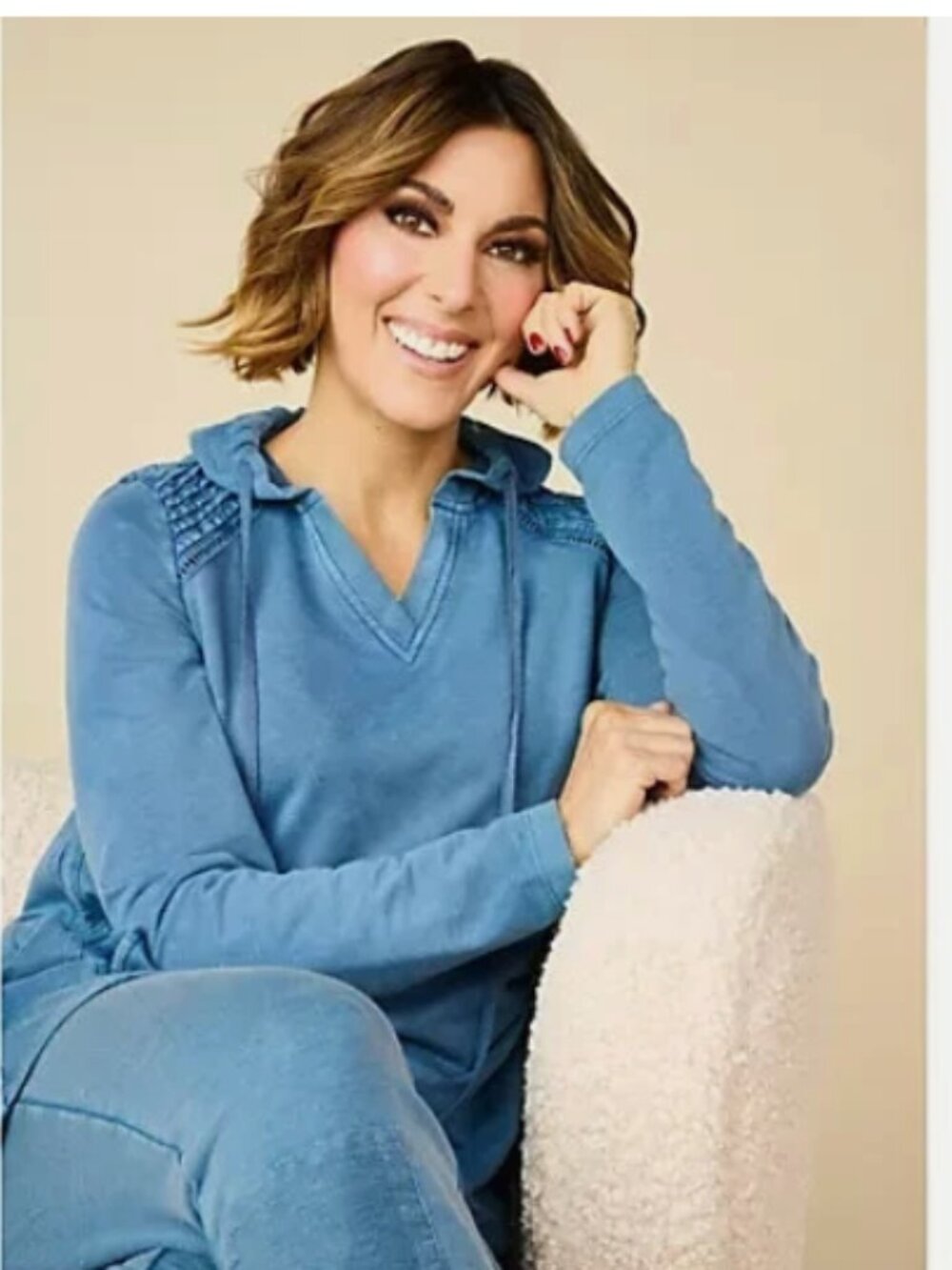 LOGO by Lori Goldstein Frnch Terry Hoodie W/Pintuck-Steel Blue-Small A630233